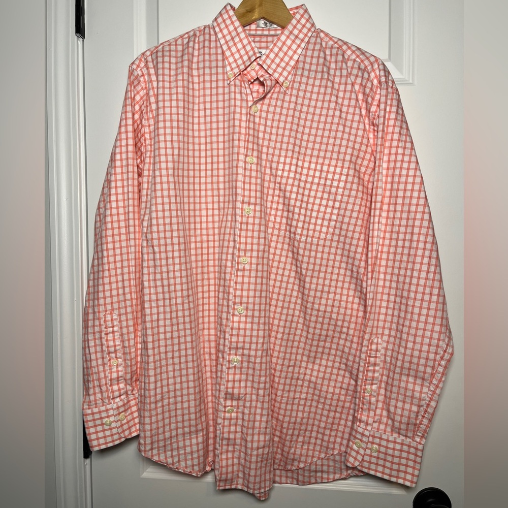 Peter Millar Peach Grid Button-Down Dress Shirt
